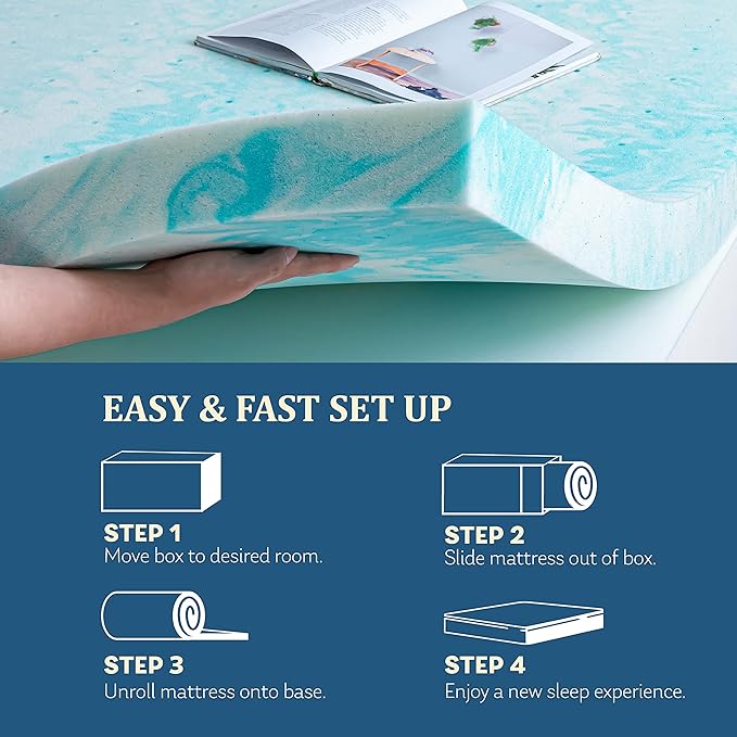 EGO Topper 2 Inch Twin Memory Foam Mattress Topper, Gel Foam Mattress Topper for Pressure Relief, Ventilated Design Bed Topper in a Box, CertiPUR-US Certified, 38"×75", Medium