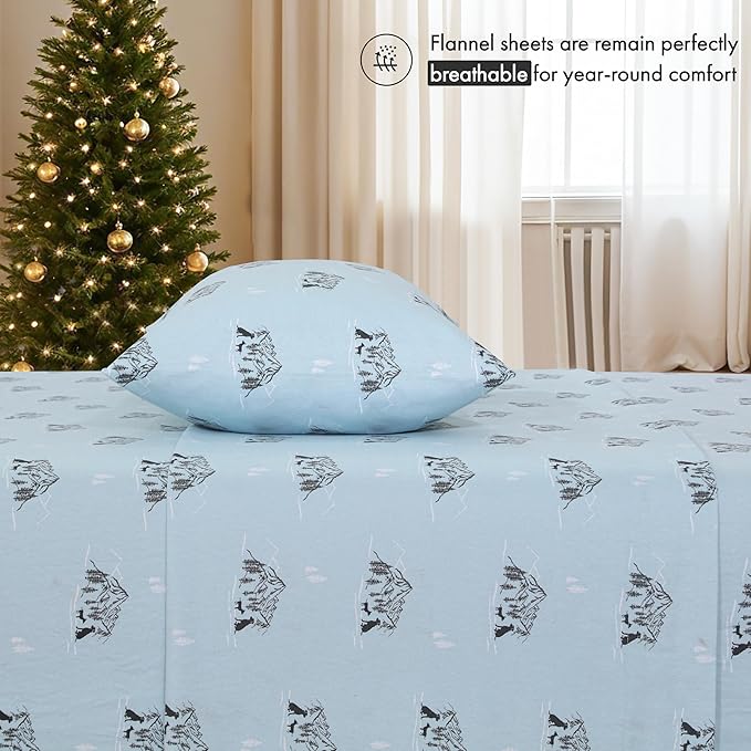 RUVANTI Flannel Sheets King Size - 100% Cotton Brushed King Bed Sheets Set - Deep Pockets 16 Inches - All Seasons Breathable & Extra Soft - Warm & Cozy, 4 Piece, Soul Dog