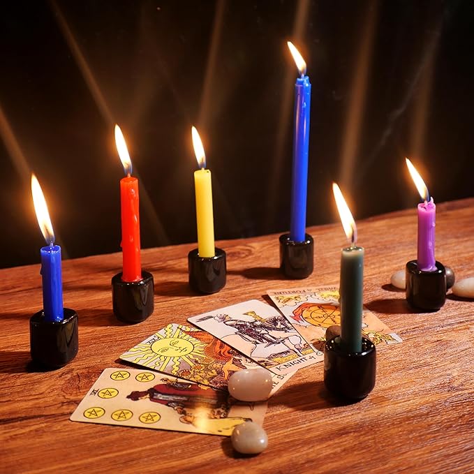 Black Spell Candle Holders 10 PCS, KSWING 1/2 Inch Diameter Ceramic Chime Ritual Candlestick Holders, Great for Casting Meditation Rituals Prayer Birthdays Altar Vigil Witchcraft Wiccan Supplies