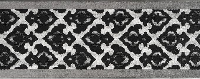 Custom Length Cut to Size Fleur de Lis Inspired Carpet Runner Rug for Hallways, Non Slip Rubber Backed, 31 inch Wide X Customized Length, Royal Grey, 31 inch X 4 feet, Doormat Size