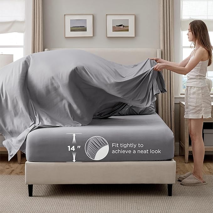 Bedsure Oversized King Comforter Set Grey - Bed in a Bag Bedding Set 7 Pieces, GentleSoft™ Pintuck Bed Set Gift for Family, Pinch Pleat Grey Comforter with Sheets, Pillowcases & Shams