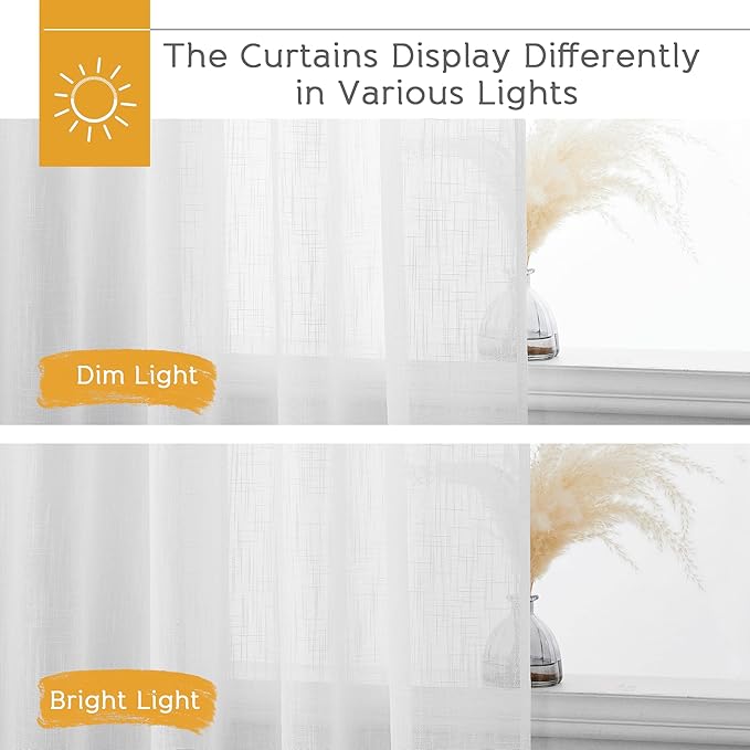 RYB HOME Extra Long Curtains 108 inches Long, Rod Pocket Breathable White Sheer Drapes for Living Room Bedroom Dining Floor to Ceiling Window, W 52 x L 108, 2 Panels