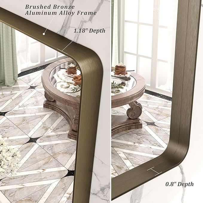 44x36 Bronze Bathroom Mirror, Brushed Metal Bathroom Vanity Mirrors for Wall, Rounded Corner Bronze Rectangle Mirror for Farmhouse, Bedroom, Anti-Rust (Horizontal/Vertical)