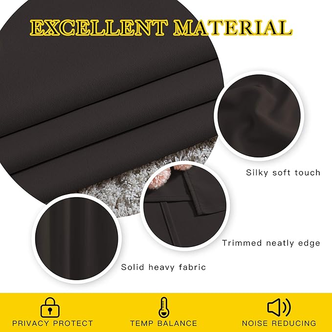NICETOWN Blackout Curtains Panels for Window - Triple Weave Energy Saving Thermal Insulated Solid Grommet Blackout Drapes for Kitchen (1 Pair, 52 inches by 63 Inch, Toffee Brown)