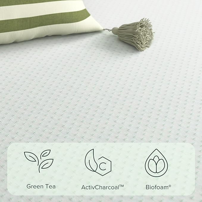 ZINUS 10 Inch Green Tea Memory Foam Mattress, King, Fiberglass Free, Patented Custom Contour Support, Sturdy Base Foam, CertiPUR-US Certified, Mattress in A Box, White