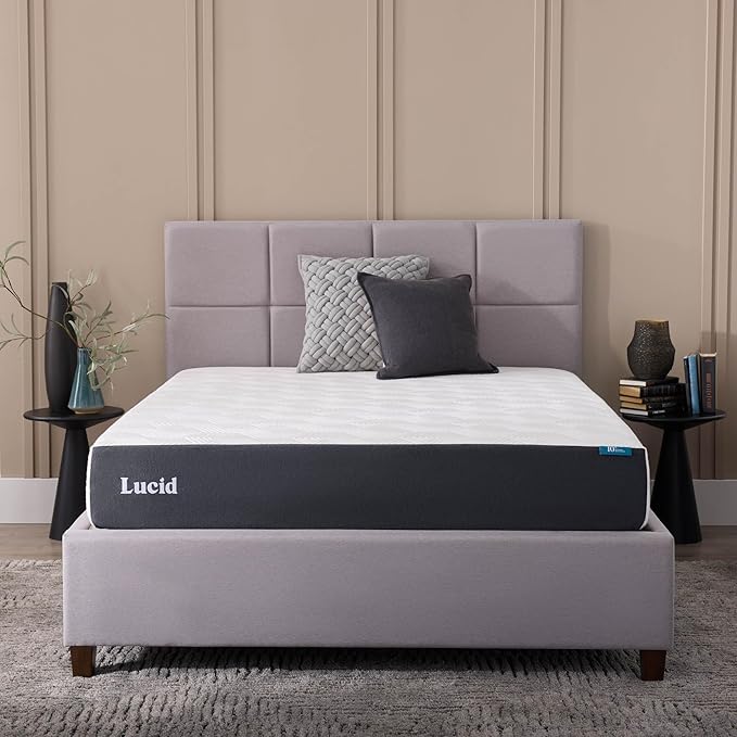 Lucid 10 Inch Memory Foam Mattress - Plush Feel - Infused with Refreshing Bamboo Charcoal and Cooling Gel - Bed in a Box - Temperature Regulating - Pressure Relief - Breathable - California King Size