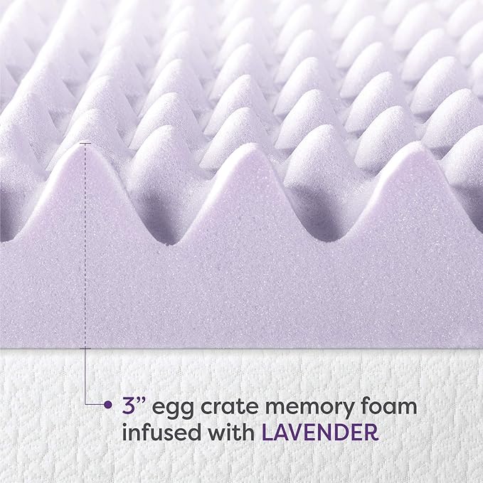 Best Price Mattress 3 Inch Egg Crate Memory Foam Mattress Topper with Soothing Lavender Infusion, CertiPUR-US Certified, Dorm Essentials, Queen