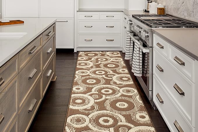 Custom Length Cut to Size Modern Farmhouse Carpet Runner Rug for Hallways, Non Slip Rubber Backed, 31 inch Wide X Customized Length, Geo Brown, 31 inch X 7 feet
