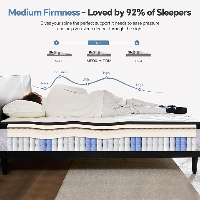 Twin XL Mattress in a Box, 12 Inch XL Twin Hybrid Mattress with Individual Pocket Spring & Memory Foam, Soft, Motion Isolation, Medium Firm Comfort for Pressure Relief, CertiPUR-US Certified