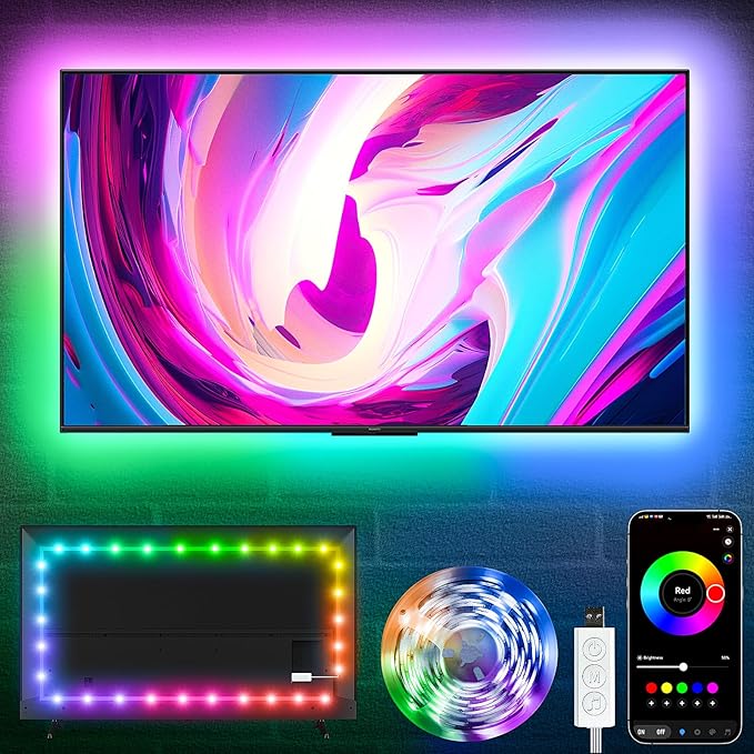 KSIPZE LED Lights for TV, 13ft TV led Backlight for 32-65Inch TVs RGB TV Backlight Behind Music Sync Bluetooth APP & Button Control TV LED Strip Lights USB Powered for Bedroom/Gaming