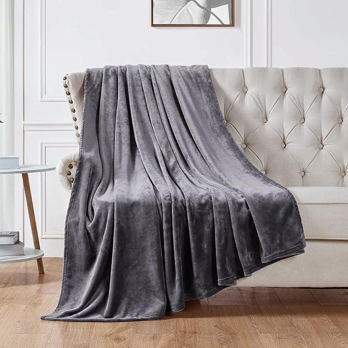 Walensee Fleece Blanket Plush Throw Fuzzy Lightweight (Queen Size 90x90 Dark Grey) Super Soft Microfiber Flannel Blankets for Couch, Bed, Sofa Ultra Luxurious Warm and Cozy for All Seasons