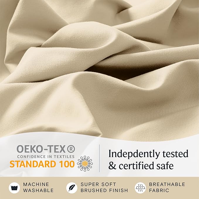 LuxClub 4 PC King Size Sheet Set Deep Pockets Wrinkle Free Cooling Bed Sheets Machine Washable Hotel Bedding Silky Soft - Cream King