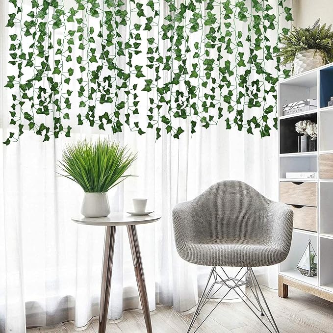 RECUTMS 258 FT Fake Vines Greenery Leaf Garland Ivy Vine Foliage Flowers Hanging for Wedding Party Garden Home Kitchen Office Aesthetic Wall Bedroom Living Room Patio Decor(36 Pack)