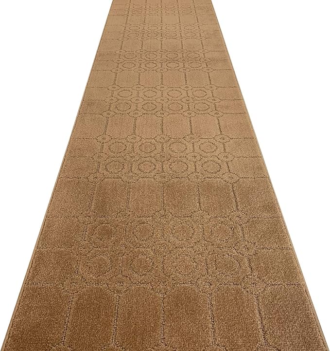 Custom Size Modern Abstract Floor Carpet Runner Rug for Hallways, Slip Resistant Latex Rubber Backed, 31 inch Wide X Customized Length, Art Gold Tan, 31 inch X 30 feet