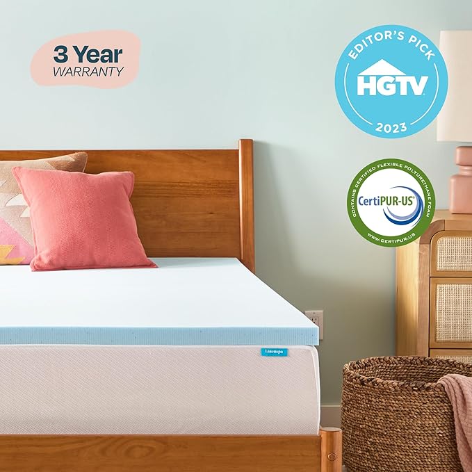 LINENSPA Memory Foam Mattress Topper - 2 Inch Gel Infused Memory Foam - Plush Feel - Cooling and Pressure Relieving - CertiPUR Certified - Dorm Room Essentials - Twin Size