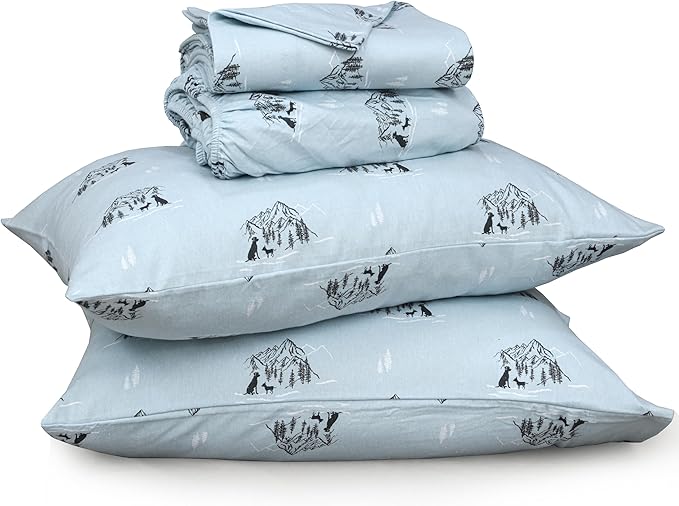 RUVANTI Flannel Sheets King Size - 100% Cotton Brushed King Bed Sheets Set - Deep Pockets 16 Inches - All Seasons Breathable & Extra Soft - Warm & Cozy, 4 Piece, Soul Dog