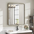 28x32 Bronze Bathroom Mirror, Brushed Metal Bathroom Vanity Mirrors for Wall, Rounded Corner Bronze Rectangle Mirror for Farmhouse, Bedroom, Anti-Rust (Horizontal/Vertical)