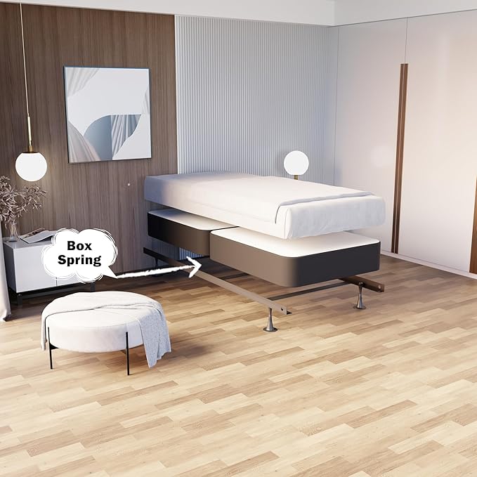 Nutan Inch Sturdy Box Spring for Mattress Support-Durable and Fully Assembled, Natural Wood Twin, Gray, 4" Foundation