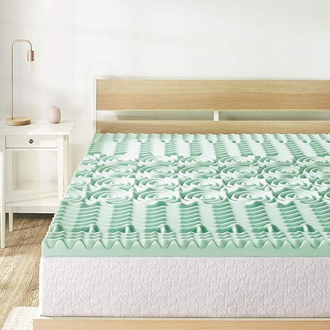 Mellow 1.5 Inch 5-Zone Memory Foam Mattress Topper, Calming Aloe Infusion, Dorm Essentials, Queen