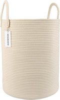 Cotton Rope Laundry Basket Hamper for Clothes Woven Storage Basket for Living Room Bedroom Boho Tall Rope Baskets for Blanket Toys Pillow Towels Baby Nursery Hamper Bin beige