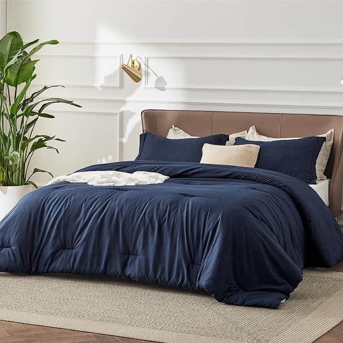 Bedsure Queen Comforter Set - Navy Soft Bedding for All Seasons, Cationic Dyed Bed Set, 3 Pieces, 1 Queen Size Comforter (90"x90") and 2 Pillow Shams (20"x26"+2")