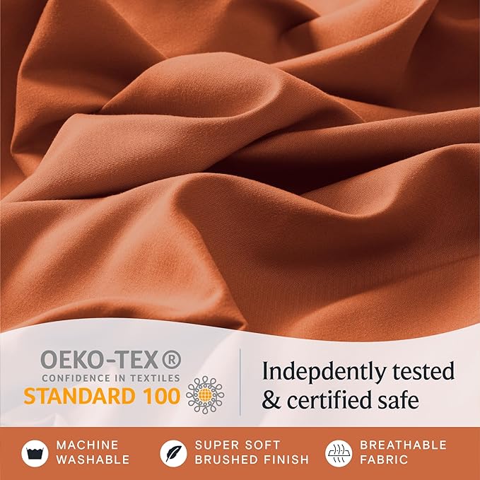 LuxClub 4 PC California King Size Sheet Set Deep Pockets Wrinkle Free Cooling Sheets Machine Washable Hotel Bedding Silky Soft - Autumn Orange California King