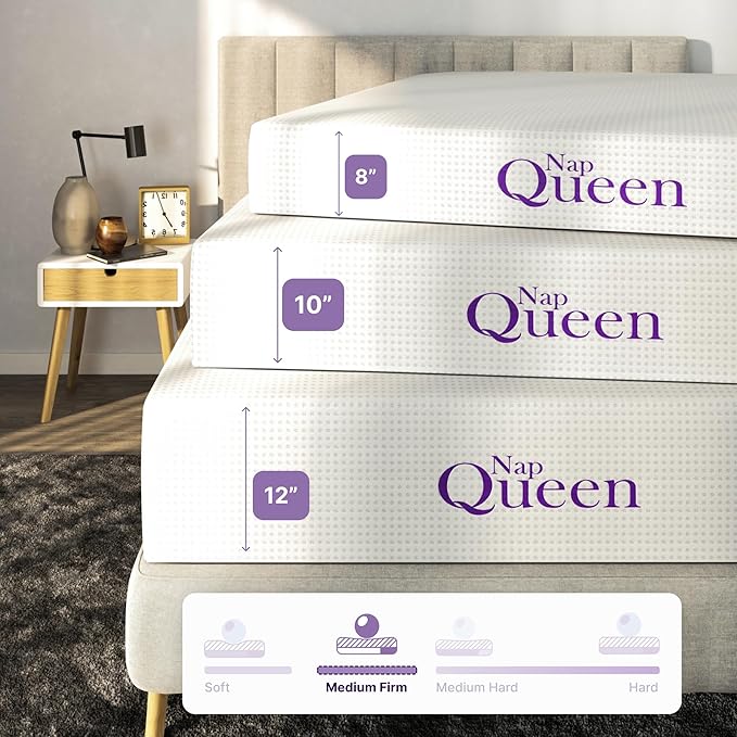 NapQueen Queen Mattress, 8 Inch Charcoal Memory Foam, CertiPUR-US Certified, Breathable Soft Fabric Cover