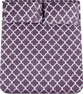 Mejoroom Queen Bed Sheet Set - Super Soft Brushed Microfiber 1800 Thread Count Queen Sheets with 16 inch Deep Pocket - Wrinkle Free - 4 Piece(Queen, Purple Quatrefoil with White Pattern)