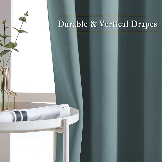 NICETOWN Greyish Blue Bedroom Curtains 72 inches Long, Grommet Blackout Thermal Insulated Window Treatment Room Darkening for Bedroom/Home Office, 2 Panels, W37 x L72