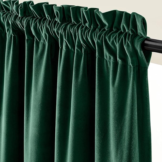Lazzzy Velvet Blackout Curtains Thermal Insulated Room Window Drapes Super Soft Luxury Curtains for Living Room Bedroom Rod Pocket 2 Panels, Emerald Green, 52" W x 120" L