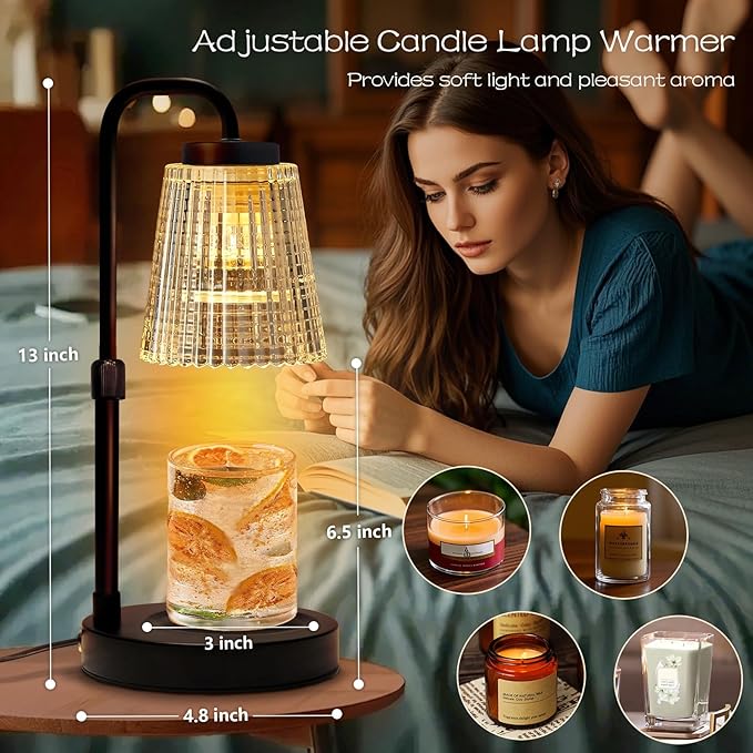 Adjustable Candle Warmer Lamp with Timer: Height Adjustable Birthday Gift for Women for Scented Jar Candles - Safe, Flameless Lighting and Fragrance Warmer for Home Office Decor
