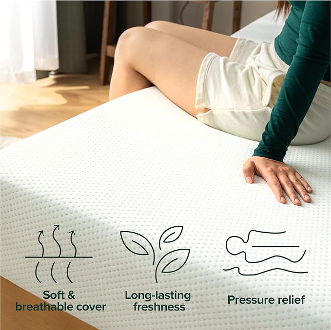 ZINUS 8 Inch Full Green Tea Memory Foam Mattress [New Version], Fiberglass free, Medium Firm Feel, Zoned Pressure Relief, Certified Safe Foams & Fabric, Mattress in A Box