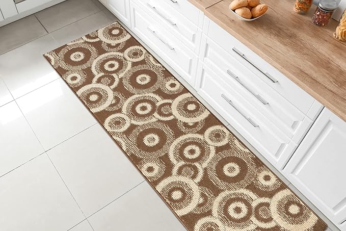 Custom Length Cut to Size Modern Farmhouse Carpet Runner Rug for Hallways, Non Slip Rubber Backed, 31 inch Wide X Customized Length, Geo Brown, 31 inch X 7 feet