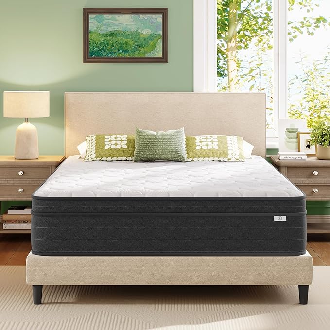 koorlian 12 Inch Full Size Mattress in a Box for Back Pain, Medium Firm Feel Fiberglass Free Hybrid Mattress with Individual Pocket Springs and Pressure-Relieving Memory Foam, 120-Night Trial