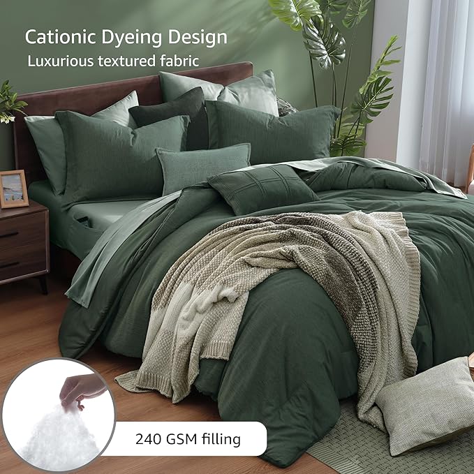 Monbix Full Size Comforter Set, Deep Forest Bedding Comforter for Full Size Bed Set Reversible, Bedding Sets Full 7 Pieces, Cationic Dyeing Bed in a Bag with Comforter, Sheets, Pillowcases & Shams