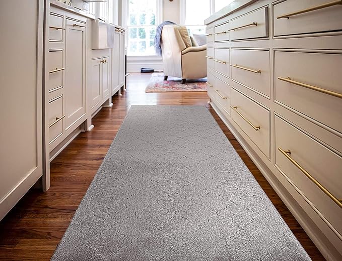 Custom Size Modern Runner Rug Carpet for Hallway Entryway Foyer Kitchen, Slip Resistant Latex Rubber Backed 31 inch Wide X Customized Length, Clouds Grey, 31 inch X 20 feet