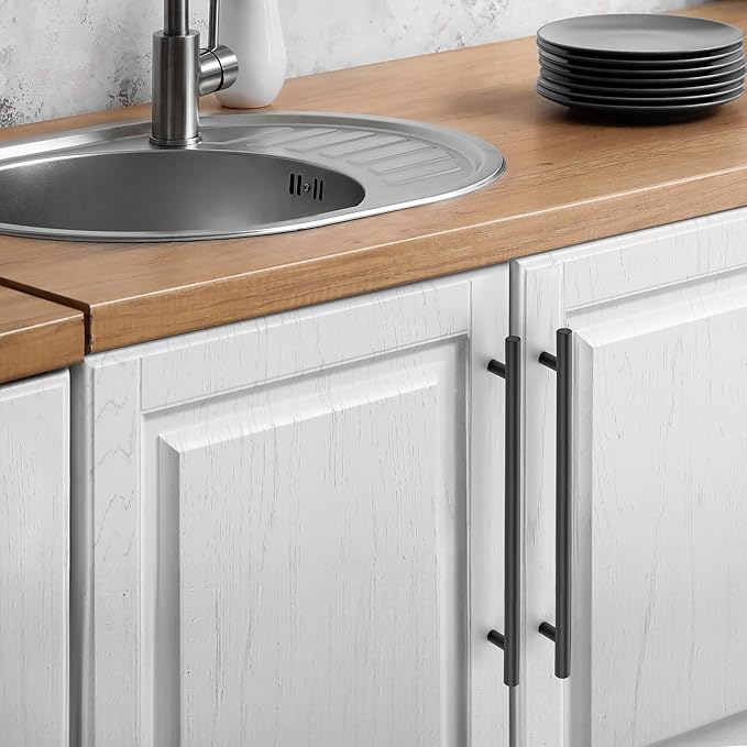 JOY DECOR 30 Pack Cabinet Handles, Black Cabinet Pulls, 8-3/4 in Hole Center Kitchen Hardware, Stainless Steel T Bar Handles for Dresser Drawers