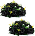 NUPTIO Black Artificial Roses Flowers: Fake Flower Bouquet Halloween Decorations - 15 Heads Artificial Rose Centerpieces with Base for Gothic Wedding Party Table Decor 2 Pcs