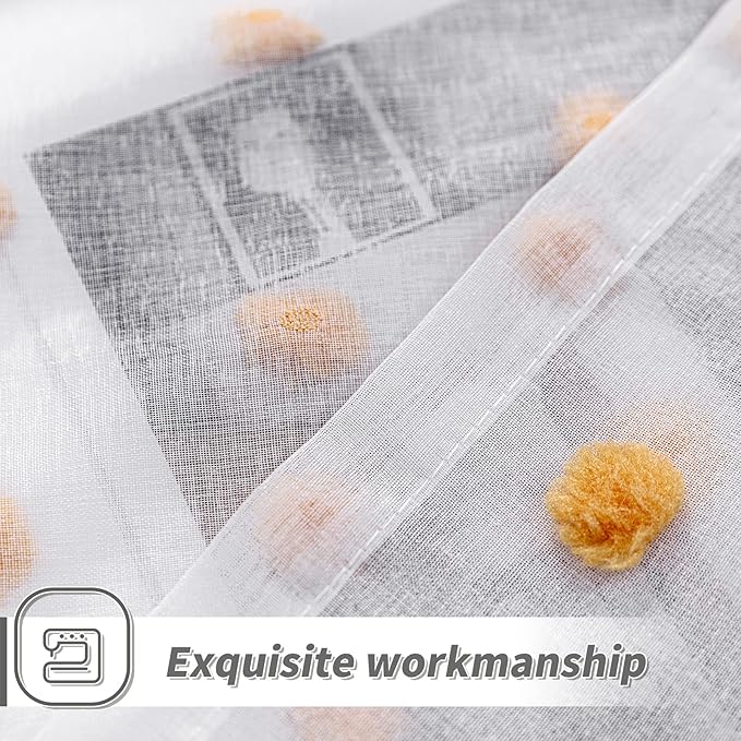 MYSKY HOME Living Room Curtains 2 Panels 95Inch Orang White Sheer Curtains for Bedroom Windows Light Filtering Semi Cute Pom Pom Curtains Sliding Door Extra Long Rod Pocket Backdrop 52" x 95"