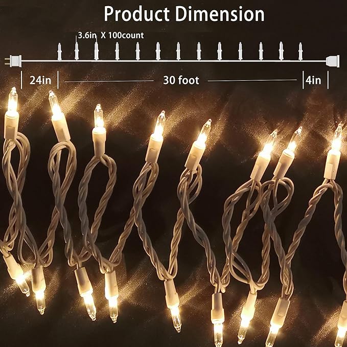Christmas Lights 100 Count Mini Clear Lights 32ft White Wire Christmas Tree String Lights Set for Outdoor Indoor Christmas Decorations Wedding Decorations Valentines Day Decor,UL Certified (32feet)