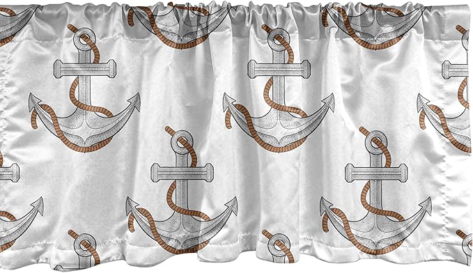 Ambesonne Vintage Nautical Tattoo Window Valance Pack of 2, Repetitive Anchor and Motif Maritime Pattern, Rod Pocket Curtain Valances for Kitchen Bedroom, 42" X 12", Pale Cinnamon Pale Grey