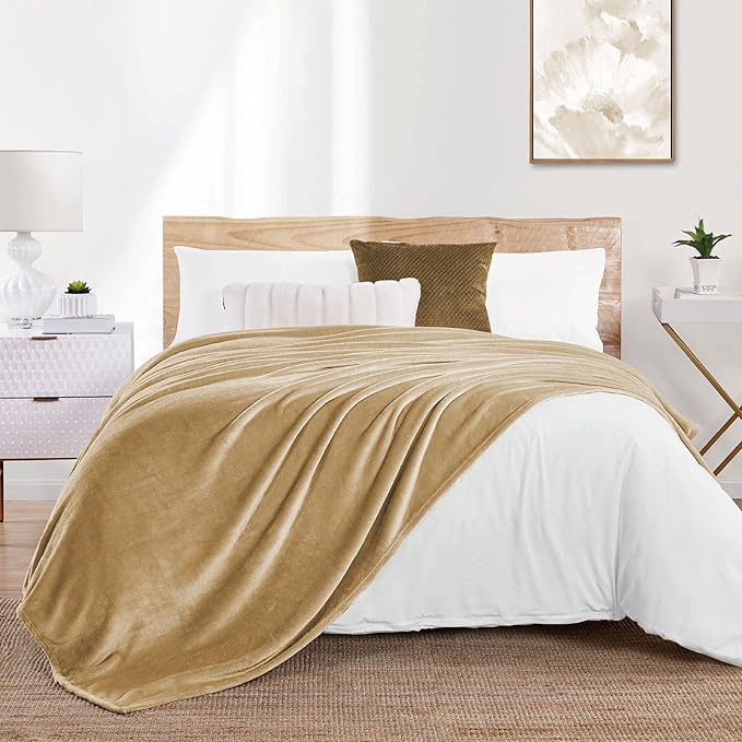 Walensee Fleece Blanket Plush Throw Fuzzy Lightweight (King Size 108x90 Tan Camel/Taupe) Super Soft Microfiber Flannel Blankets for Couch, Bed, Sofa Ultra Luxurious Warm and Cozy for All Seasons