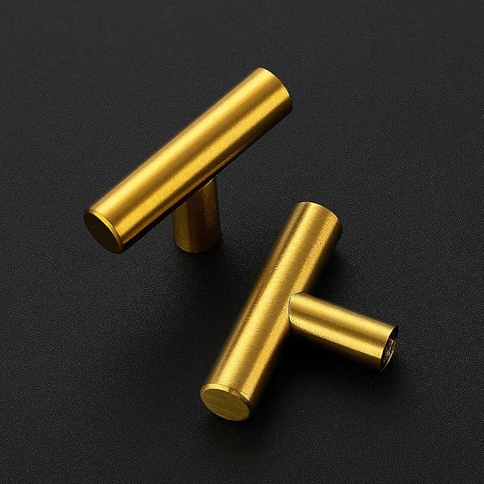 30 Pack Brushed Brass Cabinet Knobs - Kitchen Cabinet Knobs Gold Cabinet Pulls for Kitchen Cabinet Drawer Stainless Steel Dresser Knobs for Cabinet Hardware 2in Length Single Hole T Bar