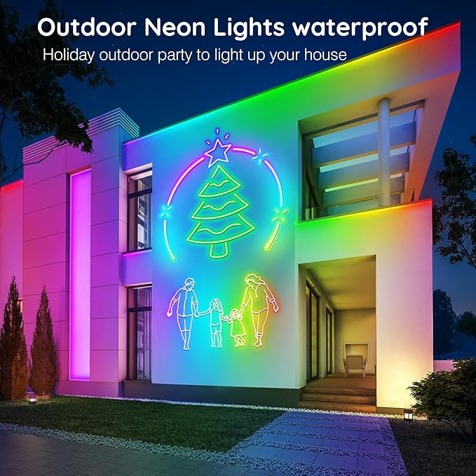 AILBTON 60Ft Neon Rope Lights,Flexible Led Rope Lights Control with App/Remote,Multiple Modes Rope Lights,IP65 Outdoor RGB Led Neon Light Waterproof,Music Sync Gaming