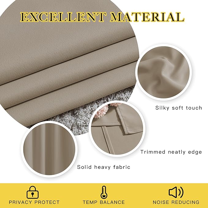 NICETOWN Bedroom Blackout Curtain Panels - Home Fashion Window Treatment Ring Top Blackout Draperies and Drapes (52 inches x 63 inches, Set of 2 Panels, Taupe)