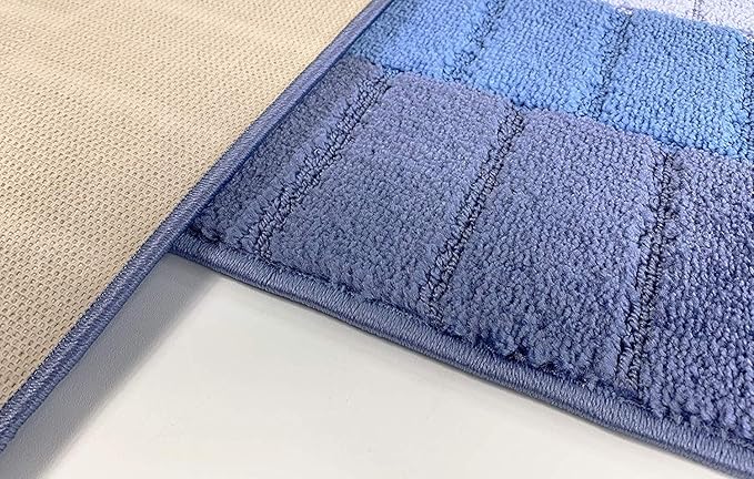 Custom Size Coastal Nautical Style Runner Rug Carpet for Hallway Entryway, Slip Resistant Latex Rubber Backed, 31 inch Wide X Customized Length, Squares Blue, 31 inch X 40 feet