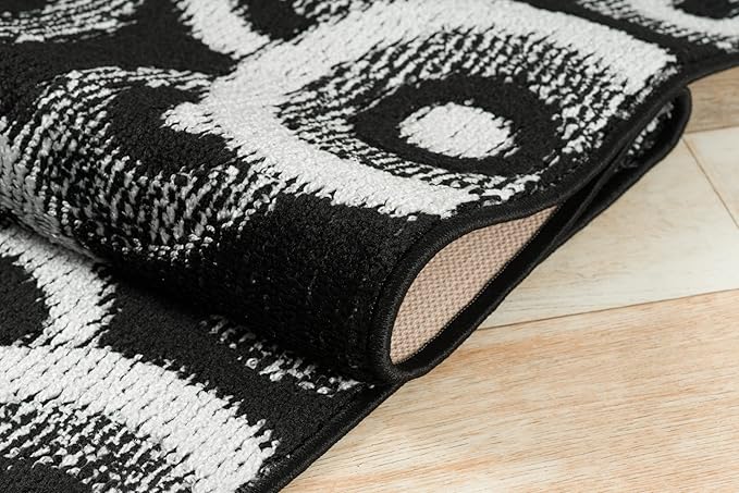 Custom Length Cut to Size Modern Farmhouse Carpet Runner Rug for Hallways, Non Slip Rubber Backed, 31 inch Wide X Customized Length, Geo Black, 31 inch X 19 feet