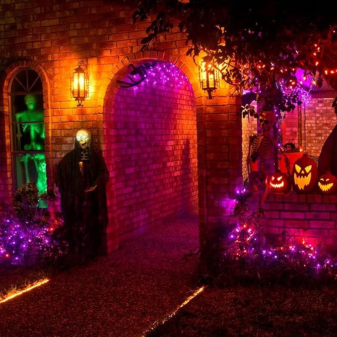 Dazzle Bright Purper and Orange Halloween Lights, 40FT 200 Count Mini String Lights, Waterproof Halloween Decorations for Outdoor Indoor Patio Home Party Garden Yard Decor
