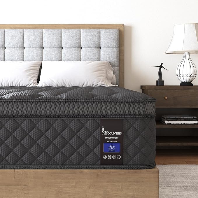 Full Mattress, 14 Inch Hybrid Mattresses Black Euro Top Medium Firm for Back & Lumbar Support, 100 Night Trial, Individual Pocket Spring Bed for Motion Isolation & Pressure Relief