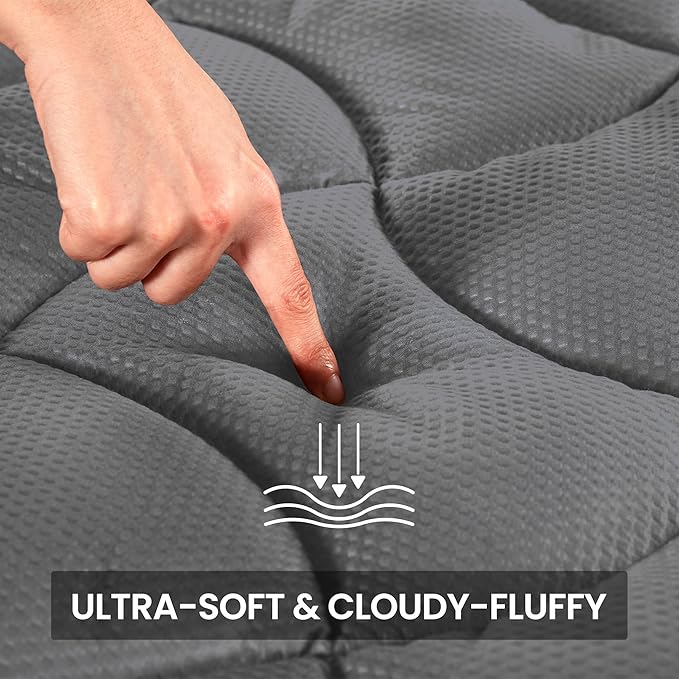 SLEEP ZONE Cooling Twin Mattress Topper for Single Bed, Premium Zoned Cool Mattress Pad Cover, Padded Mattress Protector Breathable Washable, Deep Pocket 8-21" (Grey, Twin, 39 x 75)